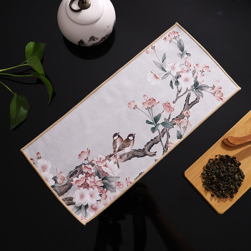 New thickened suede tea towel, tea cup and tea mat cloth, Chinese-style painted national tide ancient style raising pot absorbent tea towel 【Gift】