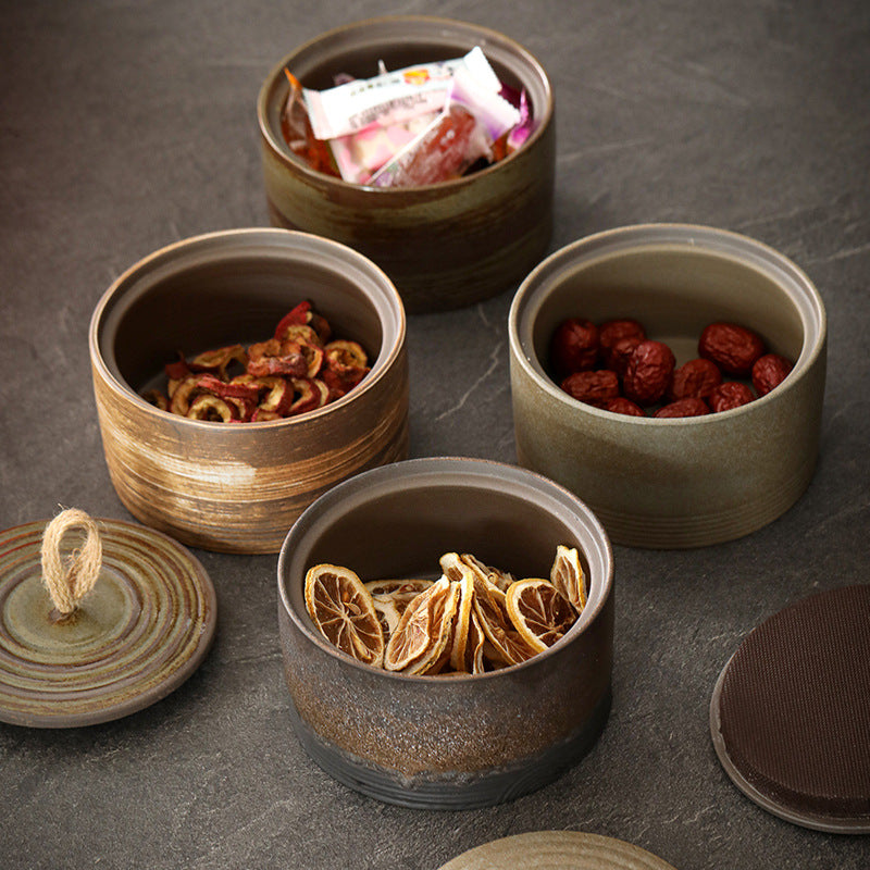 粗陶茶叶罐、储物罐、复古日式手工陶瓷醒茶罐、花茶防潮密封茶仓