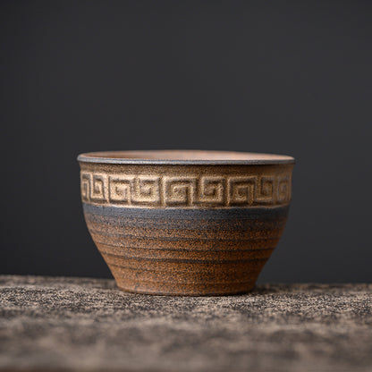 Ancient roasted rough pottery tea cups, semi-handmade Japanese tea bowls, ceramic master cups, gilded unglazed