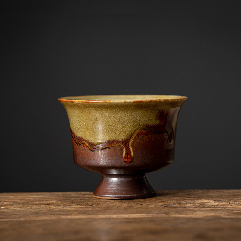 仿古柴烧主人杯、复古陶瓷茶杯、日式窑变斗笠杯