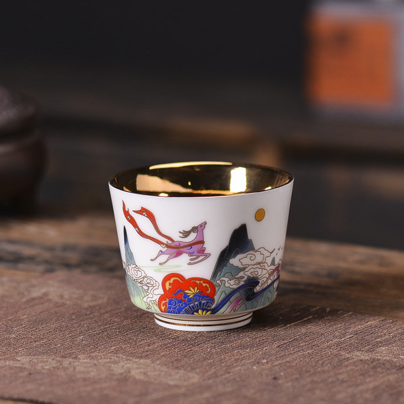 Gilt cup, enamel blue and white teacup, master cup