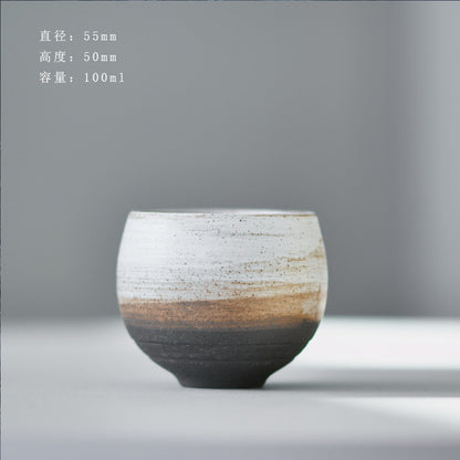日式茶杯 粗陶茶具套装、手工刷釉窑变陶瓷主人杯