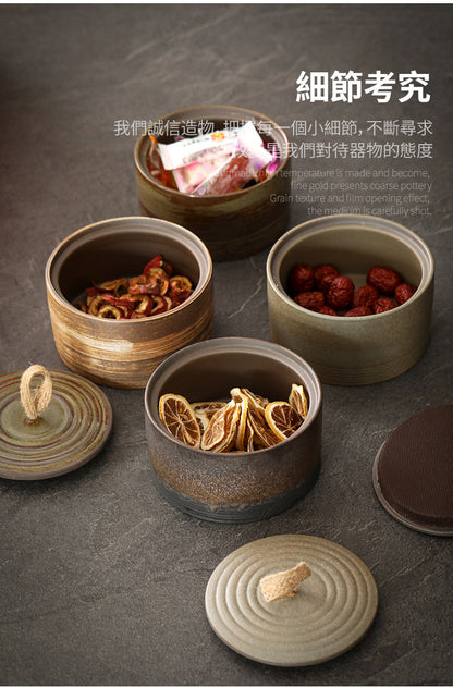 粗陶茶叶罐、储物罐、复古日式手工陶瓷醒茶罐、花茶防潮密封茶仓