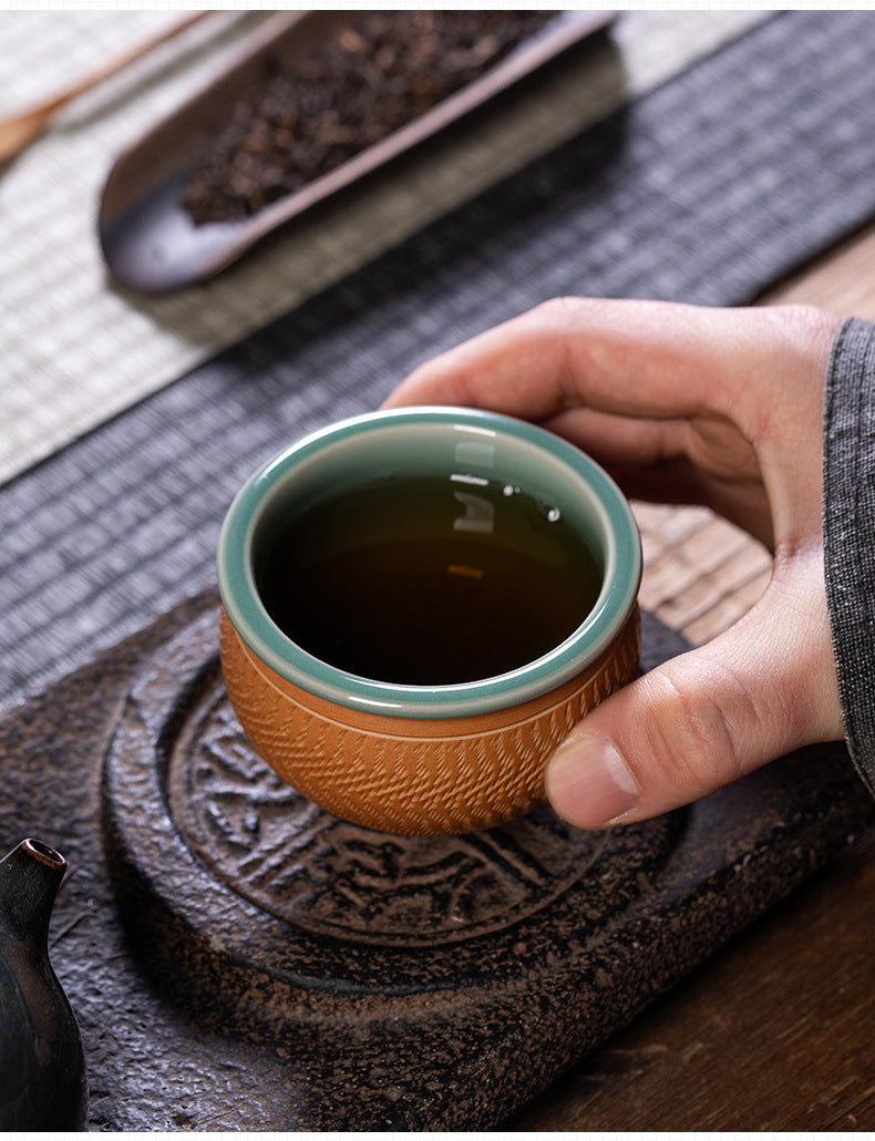 Longquan celadon pure hand-jumping knife double glaze combined with Fengshui cylinder