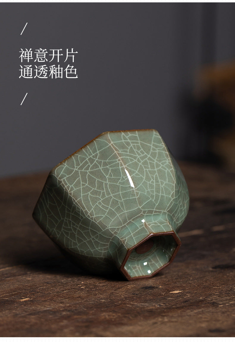 Longquan Celadon Press Hand Cup Master Cup Ceramic Household Ge Kiln Ice Cracked Kung Fu Tea Set Tea Cup