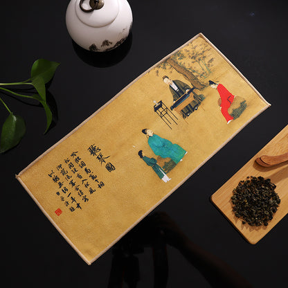 New thickened suede tea towel, tea cup and tea mat cloth, Chinese-style painted national tide ancient style raising pot absorbent tea towel 【Gift】