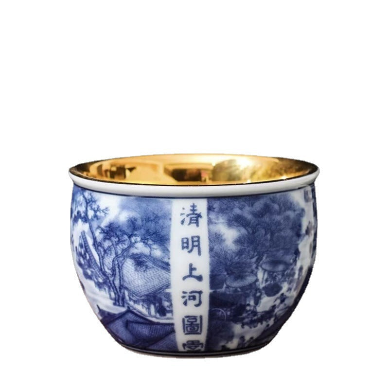 Gilt cup, enamel blue and white teacup, master cup