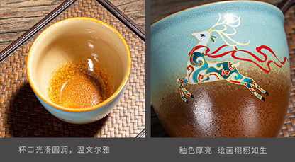 粗陶窑变品茗杯陶瓷茶杯、复古柴烧大号主人杯、功夫茶具、山水茶盏