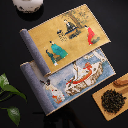 New thickened suede tea towel, tea cup and tea mat cloth, Chinese-style painted national tide ancient style raising pot absorbent tea towel 【Gift】