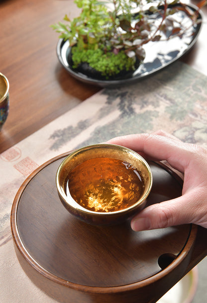 七彩鎏金茶杯建盏、窑变主人杯、品茗杯、功夫陶瓷茶盏茶碗