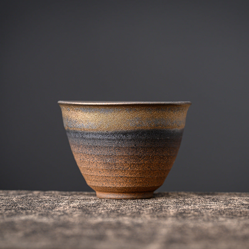 Ancient roasted rough pottery tea cups, semi-handmade Japanese tea bowls, ceramic master cups, gilded unglazed