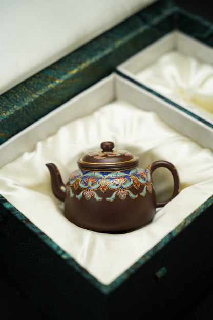 原礦極品老紫泥琺瑯彩景雅紫砂壺「20250822每日特價」