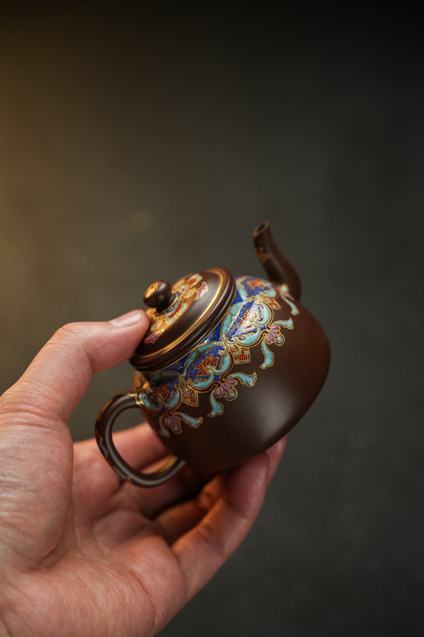 原礦極品老紫泥琺瑯彩景雅紫砂壺「20250822每日特價」