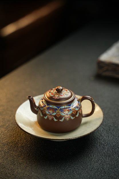 原礦極品老紫泥琺瑯彩景雅紫砂壺「20250822每日特價」