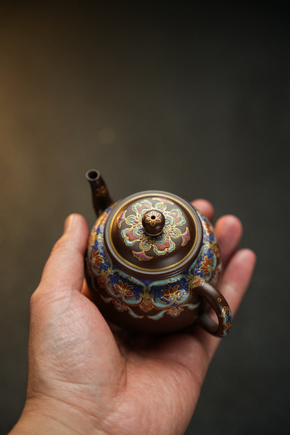 原礦極品老紫泥琺瑯彩景雅紫砂壺「20250822每日特價」