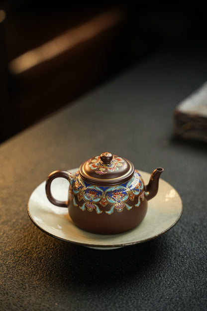 原礦極品老紫泥琺瑯彩景雅紫砂壺「20250822每日特價」