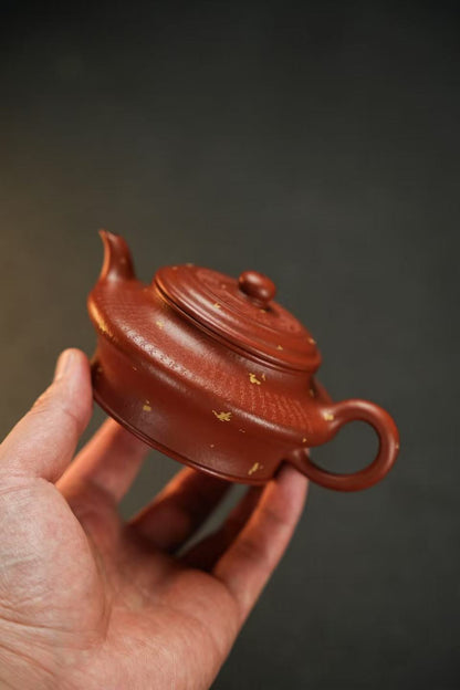 全手工原礦粗砂朱泥高虛扁紫砂壺「20250827每日特價」