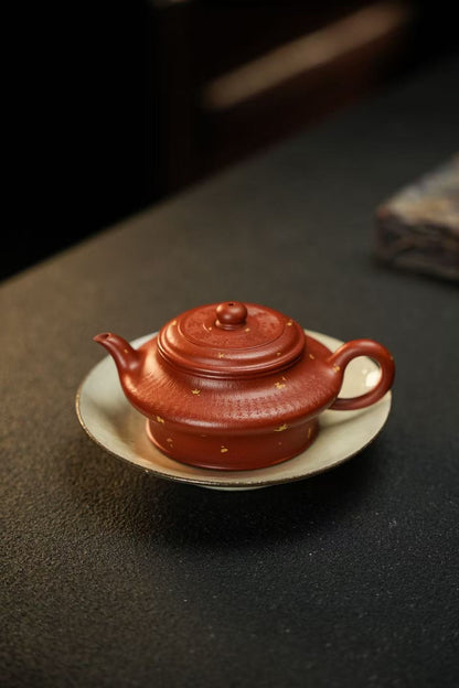 全手工原礦粗砂朱泥高虛扁紫砂壺「20250827每日特價」