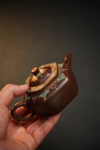 頂級老紫料精工琺瑯六方旭茂紫砂壺「20250628每日特價」