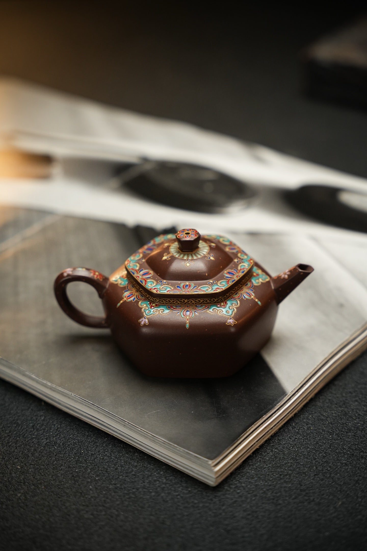 頂級老紫料精工琺瑯六方旭茂紫砂壺「20250628每日特價」