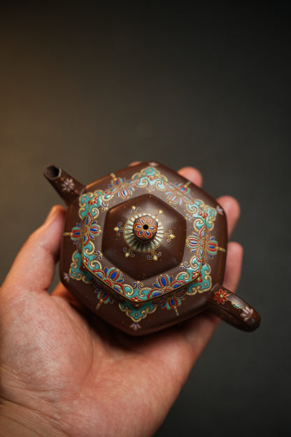 頂級老紫料精工琺瑯六方旭茂紫砂壺「20250628每日特價」