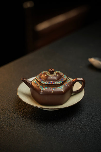 頂級老紫料精工琺瑯六方旭茂紫砂壺「20250628每日特價」