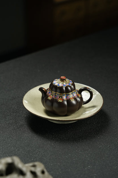 極品朱泥捂灰金銀琺瑯醉玲瓏紫砂壺「20250827每日特價」