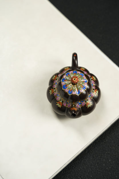 極品朱泥捂灰金銀琺瑯醉玲瓏紫砂壺「20250827每日特價」