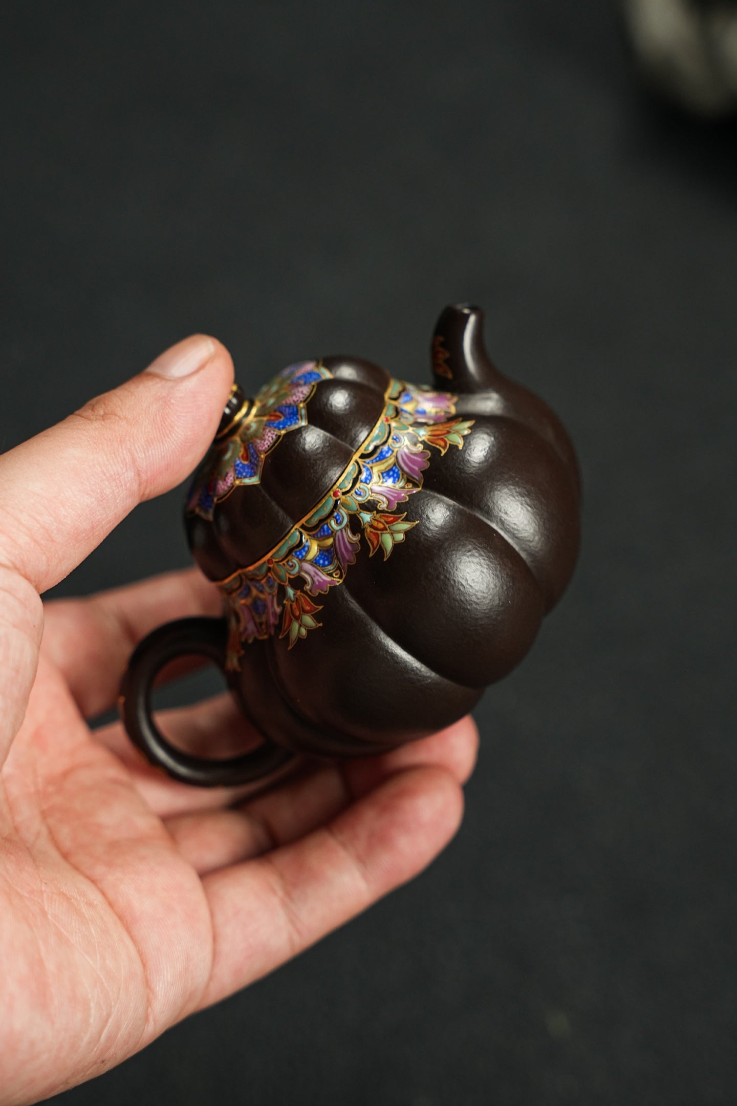 極品朱泥捂灰金銀琺瑯醉玲瓏紫砂壺「20250827每日特價」