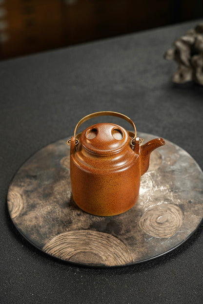 原礦黃金段柴燒牛蓋洋桶紫砂壺「20250822每日特價」