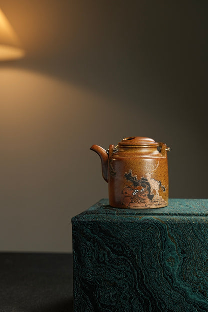 原礦黃金段柴燒牛蓋洋桶紫砂壺「20250822每日特價」