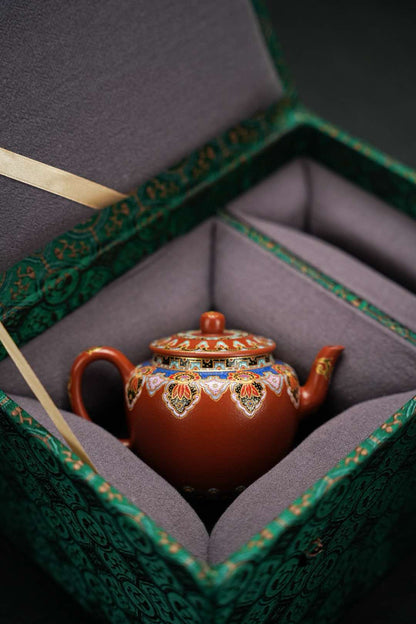 原礦極品朱泥料宮燈琺瑯彩紫砂壺「20250816每日特價」