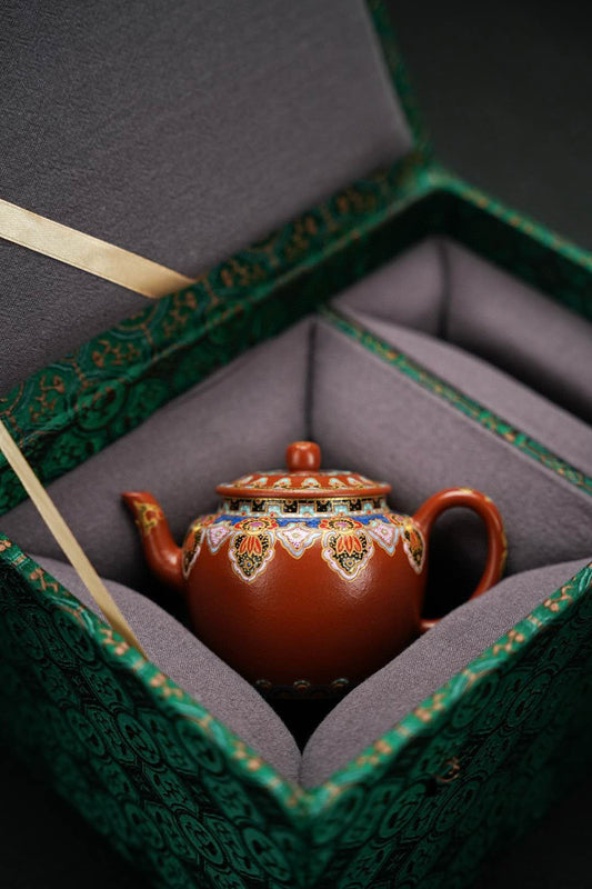 原礦極品朱泥料宮燈琺瑯彩紫砂壺「20250816每日特價」