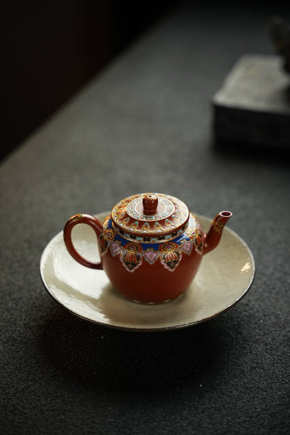 原礦極品朱泥料宮燈琺瑯彩紫砂壺「20250816每日特價」