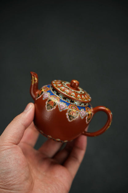 原礦極品朱泥料宮燈琺瑯彩紫砂壺「20250816每日特價」