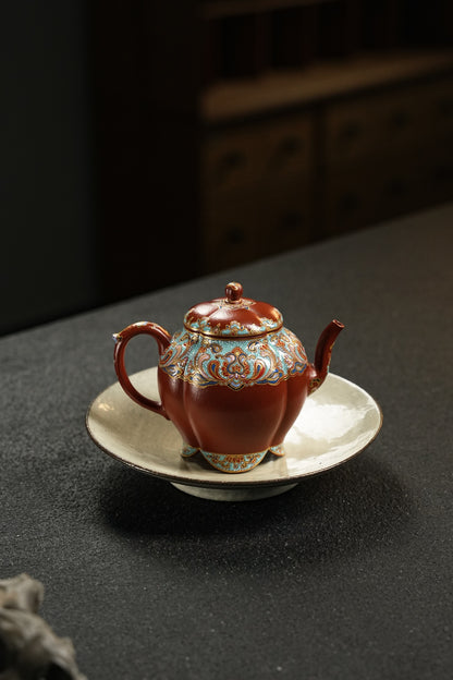 全手工極品朱泥筋紋霓裳紫砂壺「20250822每日特價」