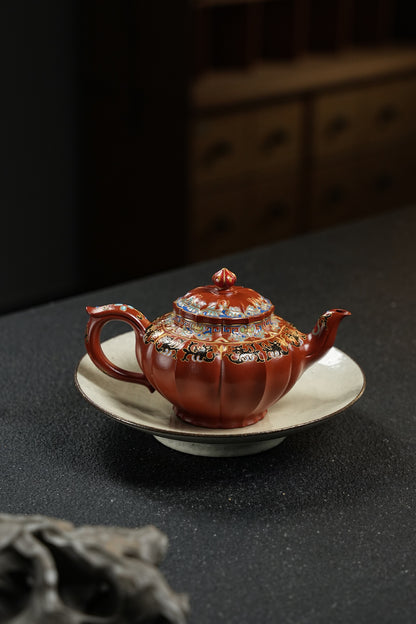 全手工極品朱泥筋紋笑櫻紫砂壺「20250822每日特價」