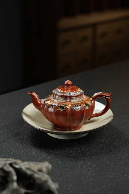 全手工極品朱泥筋紋笑櫻紫砂壺「20250822每日特價」