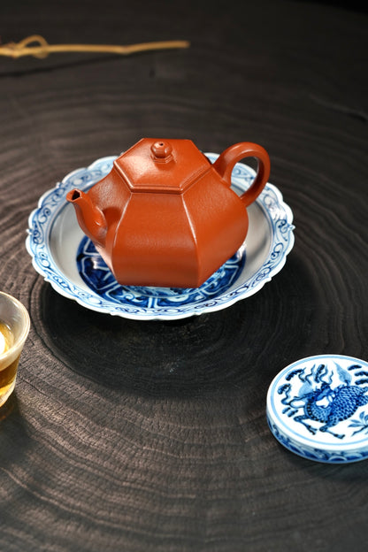 全手工原礦極品朱泥六方玲瓏紫砂壺「20251118每日特價」