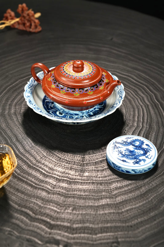 原礦極品朱泥琺瑯彩虛扁紫砂壺「20260422每日特價」