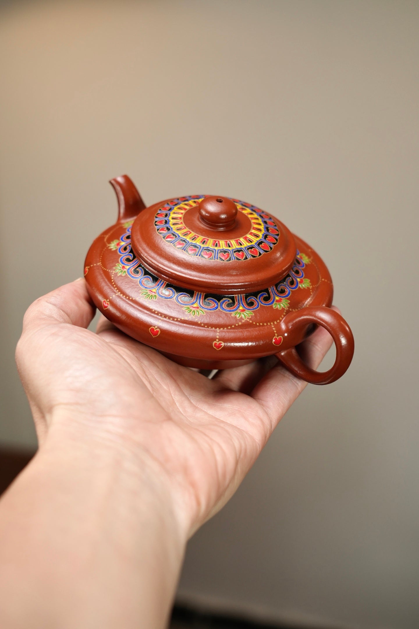 原礦極品朱泥琺瑯彩虛扁紫砂壺「20260422每日特價」