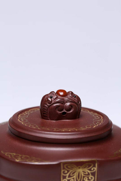 [Collection grade] Original ore bottom slot Qing Shuanglong play pearl purple sand teapot