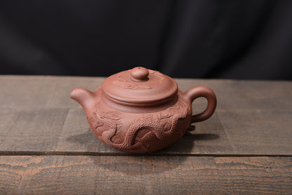 High Quality Purple Clay Shuanglong Heilong Painted Antique Pot