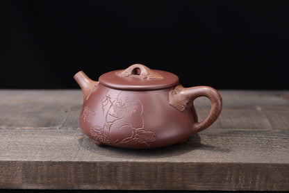 Purple clay wood grain Jingzhou stone scoop purple clay pot