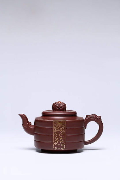 [Collection grade] Original ore bottom slot Qing Shuanglong play pearl purple sand teapot